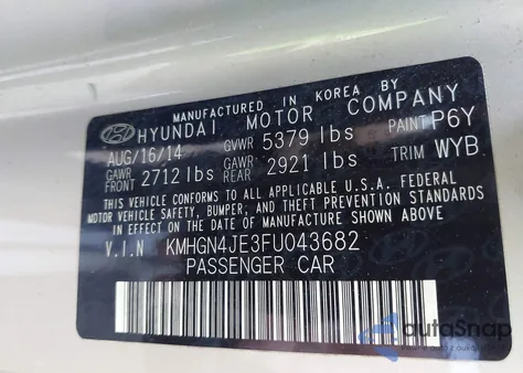 2015 Hyundai Genesis 3.8 from USA, damaged, VIN KMHGN4JE3FU043682